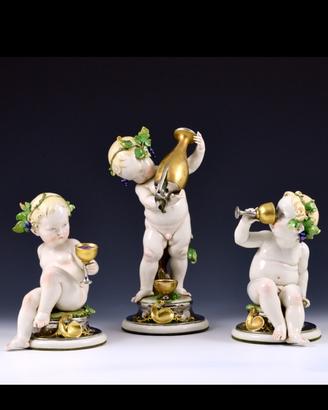 Ceramica Trio - putti con vino decorati.