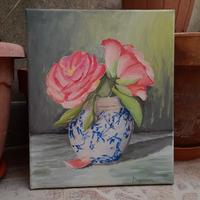 quadro vaso di rose rosa 