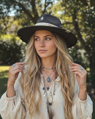 INDI Cappello Fedora Custom Boho Green & Frange - 