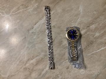 Set gioielli orologio quadrante blu e bracciale