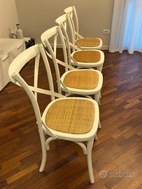 4 Sedie Bistrot in rattan e betulla bianca