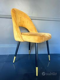 Set 4 sedie imbottite rivestite in velluto ocra