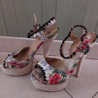 Sandali plateau con tacco alto a fiori 38