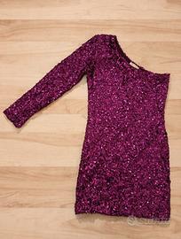 Vestito Paillettes Fucsia  Monospalla Festa 
