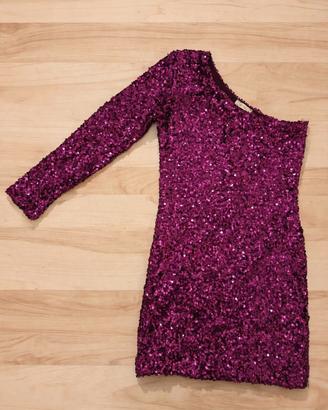 Vestito Paillettes Fucsia  Monospalla Festa 