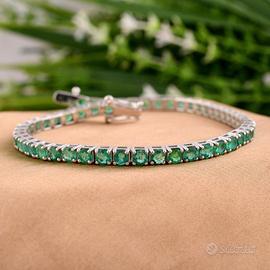 bracciale tennis argentato con smeraldi