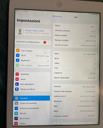 Ipad Air WI -FI + Cellualar  64 Gb