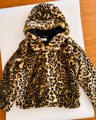 Giacca Hoodie animalier leopardata in pelliccia si