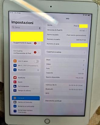 Apple iPad A1893 / 6a gen. / 9,7 pollici / 128GB.