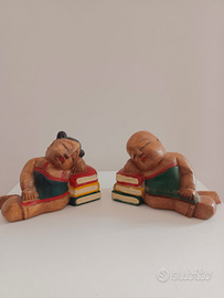 Coppia fermalibri in legno