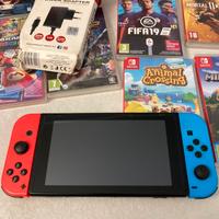 Switch con accessori 10 giochi custodia e ring fit