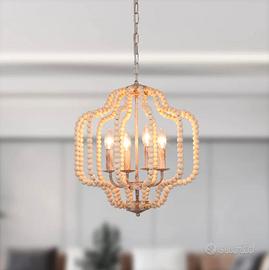 Lampadario a perline in legno come nuovo