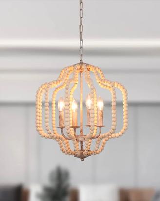 Lampadario a perline in legno come nuovo