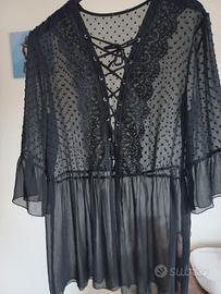 Blusa camicia nera Tezenis taglia m, trasparente