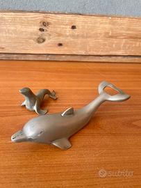 Delfino apribottiglie e foca silver plated vintage