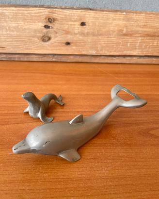 Delfino apribottiglie e foca silver plated vintage