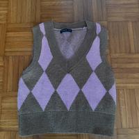 Gilet/ panciotto a Scollo V marroncino e rosa