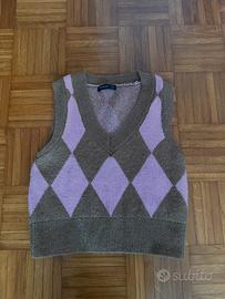 Gilet/ panciotto a Scollo V marroncino e rosa