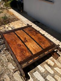 Tavolo Da Carro Indiano in Legno Massiccio e Ferro