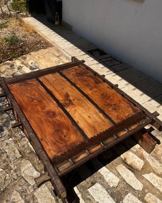 Tavolo Da Carro Indiano in Legno Massiccio e Ferro