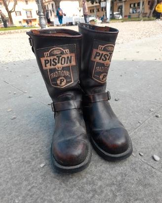 Stivali vintage da moto Piston, marroni, pelle, 42