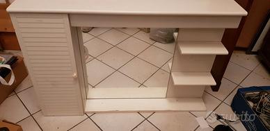 Armadio pensile legno verniciato bianco + specchio