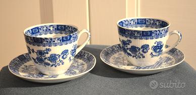 Coppia Tazze Tè Blu e Bianco Vintage Giappone