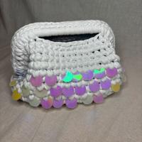 Pochette borsa clutch bianca con paillettes grandi