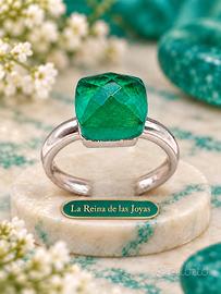 Anello solitario, argento 925 smeraldo colombiano