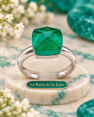 Anello solitario, argento 925 smeraldo colombiano