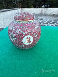 Vaso Porcellana Cinese Rosa con Fiori e Coperchio