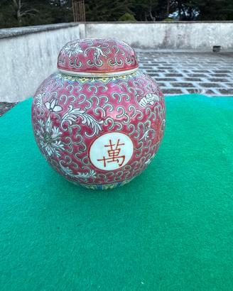 Vaso Porcellana Cinese Rosa con Fiori e Coperchio