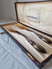 posate vintage da insalata in argento e corno
