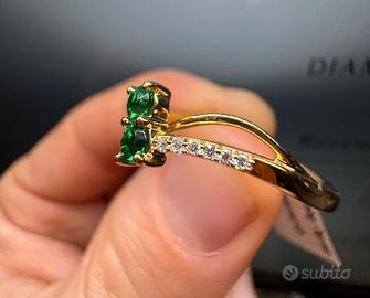 Anello 9K Oro Giallo con Smeraldi AAAA Originali