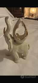 Elefante Portafortuna Vintage Ceramica Bianca Oro