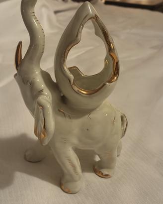Elefante Portafortuna Vintage Ceramica Bianca Oro