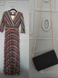 Vestito lungo plissettato elegante + pochette Rebe