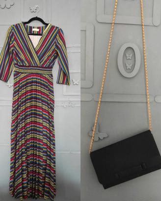 Vestito lungo plissettato elegante + pochette Rebe