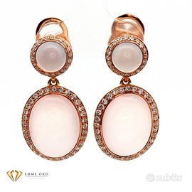 Orecchini in oro rosa, quarzo rosa e diamanti