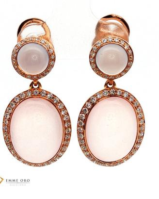 Orecchini in oro rosa, quarzo rosa e diamanti