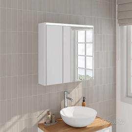 Specchio contenitore led 70x15x67h cm con 2 ante