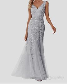 Abito da sera lungo da donna con paillettes tulle 