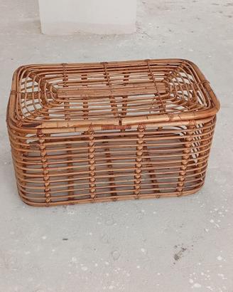 Baule cesta vimini e bambù anni 60