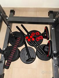 Set Dischi 30kg + Bilanceri + Kettlebell Kit Gym
