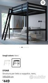 Letto soppalco ikea 140x200 + materasso e libreria