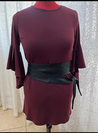 Vestito I am bourdeaux,  cinta in pelle regolabile