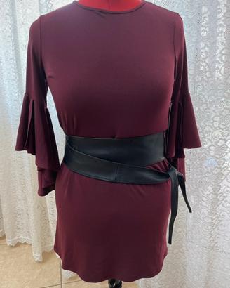 Vestito I am bourdeaux,  cinta in pelle regolabile
