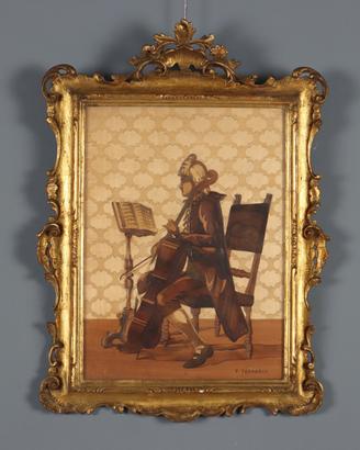 Quadro Intarsio Francesco Ferrario Violoncellista