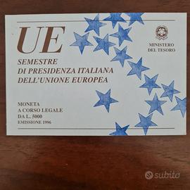 Moneta 5000 Lire Argento "Presidenza Italiana" '96