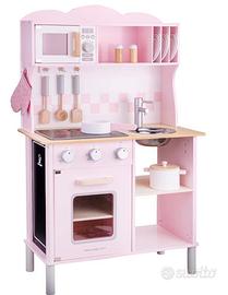 Cucina per bambini LEGNO + carello spesa + cibo